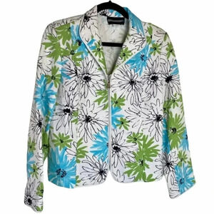 Requirements 12 blue/green floral zip blazer colorful spring